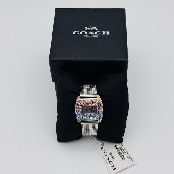 Coach Darcy Digital Watch Rainbow Crystal Mesh Stainless Steel 30 MM Womens NEW - Picture 13 of 14